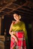 Olive Green Checked Woven Design Pure Kanchipuram Silk Saree with Contrast Checked Border