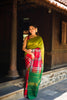 Olive Green Checked Woven Design Pure Kanchipuram Silk Saree with Contrast Checked Border