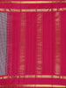 Dark Blue Checked Woven Pure Kanchipuram Silk Saree with Contrast Pink Zari Border