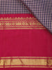 Dark Blue Checked Woven Pure Kanchipuram Silk Saree with Contrast Pink Zari Border