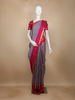 Dark Blue Checked Woven Pure Kanchipuram Silk Saree with Contrast Pink Zari Border