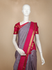 Dark Blue Checked Woven Pure Kanchipuram Silk Saree with Contrast Pink Zari Border