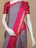 Dark Blue Checked Woven Pure Kanchipuram Silk Saree with Contrast Pink Zari Border