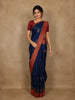 Dark Blue Cow Motif Woven Semi Soft Silk Saree