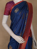 Dark Blue Cow Motif Woven Semi Soft Silk Saree