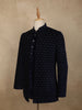 Dark Blue Geometric Beads Embroidered Design Velvet Men's Sherwani Suit