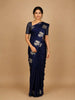 Dark Blue Floral Designed Banarasi Silk Saree