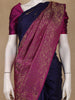 Dark Blue Floral Designed  Kanchipuram Silk Saree With Zari Border
