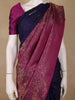 Dark Blue Floral Designed  Kanchipuram Silk Saree With Zari Border
