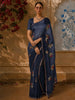 Dark Blue Floral Zari Woven Design Pure Tussar Silk Fancy Saree with Solid Border