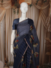 Dark Blue Floral Zari Woven Design Pure Tussar Silk Fancy Saree with Solid Border