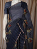 Dark Blue Floral Zari Woven Design Pure Tussar Silk Fancy Saree with Solid Border