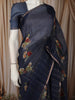 Dark Blue Floral Zari Woven Design Pure Tussar Silk Fancy Saree with Solid Border