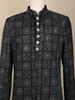 Dark Blue Geometric Thread Embroidered Design Velvet Indo-Western Sherwani Set
