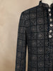 Dark Blue Geometric Thread Embroidered Design Velvet Indo-Western Sherwani Set