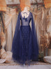 Dark Blue Sequins and Beads Embroidered Design Net Gown