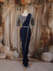 Dark Blue Sequins and Beads Embroidered Design Satin Ready to Wear Draped Saree with Stitched Designer Blouse