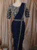 Dark Blue Sequins and Beads Embroidered Design Satin Ready to Wear Draped Saree with Stitched Designer Blouse