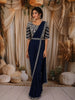 Dark Blue Sequins and Beads Embroidered Design Satin Ready to Wear Draped Saree with Stitched Designer Blouse