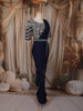 Dark Blue Sequins and Beads Embroidered Design Satin Ready to Wear Draped Saree with Stitched Designer Blouse