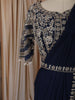 Dark Blue Sequins and Beads Embroidered Design Satin Ready to Wear Draped Saree with Stitched Designer Blouse