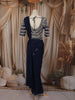 Dark Blue Sequins and Beads Embroidered Design Satin Ready to Wear Draped Saree with Stitched Designer Blouse