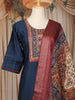 Dark Blue Solid Design Silk Cotton Salwar Suit With Embroidered Yoke