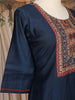 Dark Blue Solid Design Silk Cotton Salwar Suit With Embroidered Yoke