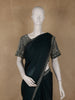 Dark Blue Solid Stone Embellished Border Organza Saree With Designer Blouse