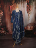 Dark Blue Traditional Floral and Mirror Embroidered Design Cotton Palazzo Suit with Matching Dupatta