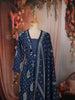Dark Blue Traditional Floral and Mirror Embroidered Design Cotton Palazzo Suit with Matching Dupatta