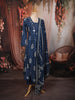 Dark Blue Traditional Floral and Mirror Embroidered Design Cotton Palazzo Suit with Matching Dupatta
