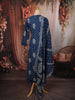 Dark Blue Traditional Floral and Mirror Embroidered Design Cotton Palazzo Suit with Matching Dupatta