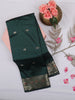 Dark Bottle Green Butta Woven Design Soft Silk Saree with Silver Zari Floral Border