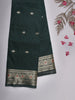 Dark Bottle Green Butta Woven Design Soft Silk Saree with Silver Zari Floral Border