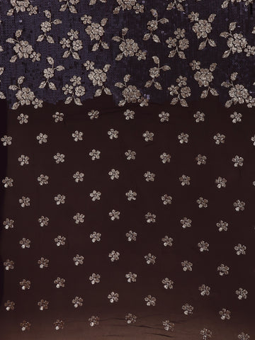 Dark Brown Floral Sequins Embroidered Georgette Saree - Diadem