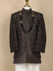 Dark Brown Geometric Embroidered Semi Silk Kids Sherwani Set with White Pants