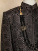 Dark Brown Geometric Embroidered Semi Silk Kids Sherwani Set with White Pants