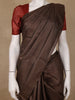 Dark Brown Solid Design Pure Tussar Silk Saree