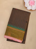 Dark Brown Striped Woven Design Cotton Saree with Woven Border