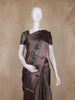 Dark Brown and Green Floral Woven Design Mixed Cotton Fancy Saree with Zari Border
