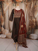 Dark Chocolate Brown Ajrakh Printed Design Pure Cotton Anarkali Salwar Suit with Contrast Dupatta