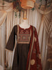 Dark Chocolate Brown Ajrakh Printed Design Pure Cotton Anarkali Salwar Suit with Contrast Dupatta