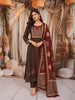 Dark Chocolate Brown Ajrakh Printed Design Pure Cotton Anarkali Salwar Suit with Contrast Dupatta