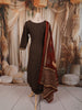 Dark Chocolate Brown Ajrakh Printed Design Pure Cotton Anarkali Salwar Suit with Contrast Dupatta
