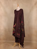 Dark Chocolate Brown Floral Embroidered Cotton Salwar Suit with Dupatta
