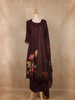 Dark Chocolate Brown Floral Embroidered Cotton Salwar Suit with Dupatta