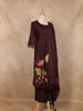 Dark Chocolate Brown Floral Embroidered Cotton Salwar Suit with Dupatta