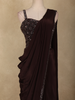 Dark Chocolate Brown Sequins Embroidered Satin Ready To Wear Saree