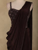 Dark Chocolate Brown Sequins Embroidered Satin Ready To Wear Saree